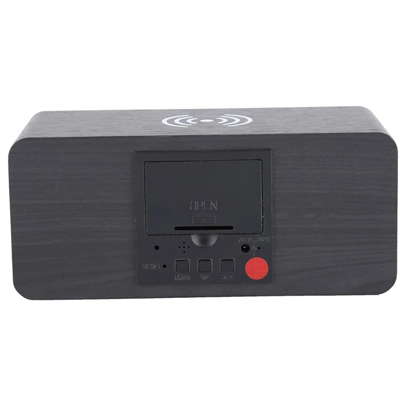 Wooden Clock Voice Control Silence Electronic Clock Wireless Charger Wooden LED Alarm Clock Sound Control Time Date Temperature