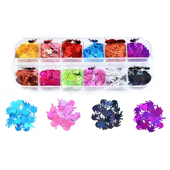 

12 Grids Glitter Flame Nail 3D Ultra Thin Sequin Set Nail Art Holographic Laser Flakes Paillette Sparkly DIY Nail Art Decoration