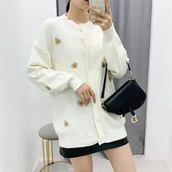 

2020 autumn new loose embroidered cardigan jacket women's knitted top lazy baseball uniform