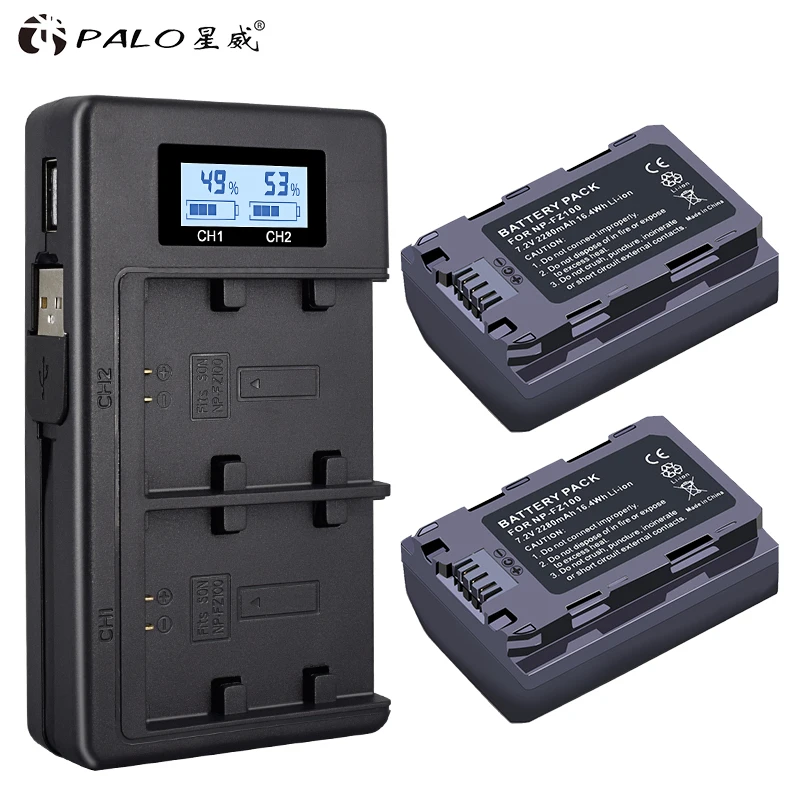 Аккумулятор Palo NPFZ100 2 шт. 2280 мА/ч + ЖК дисплей два USB зарядного устройства для Sony NP