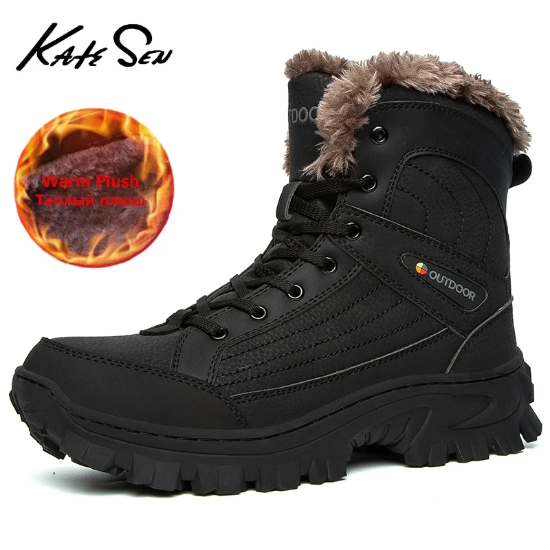 

Fashion Men's Boots Thick Plush Keep Warm Men Snow Boots Non-slip Ankle Boots Outdoor Men Winter Hiking Boots Zapatillas Hombre