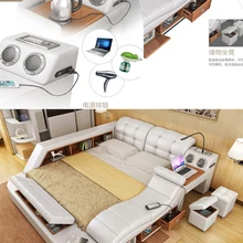 Bed-Frame Massage Bluetooth-Speaker Ultimate Bed Nordic-Camas Multifunctional Genuine-Leather