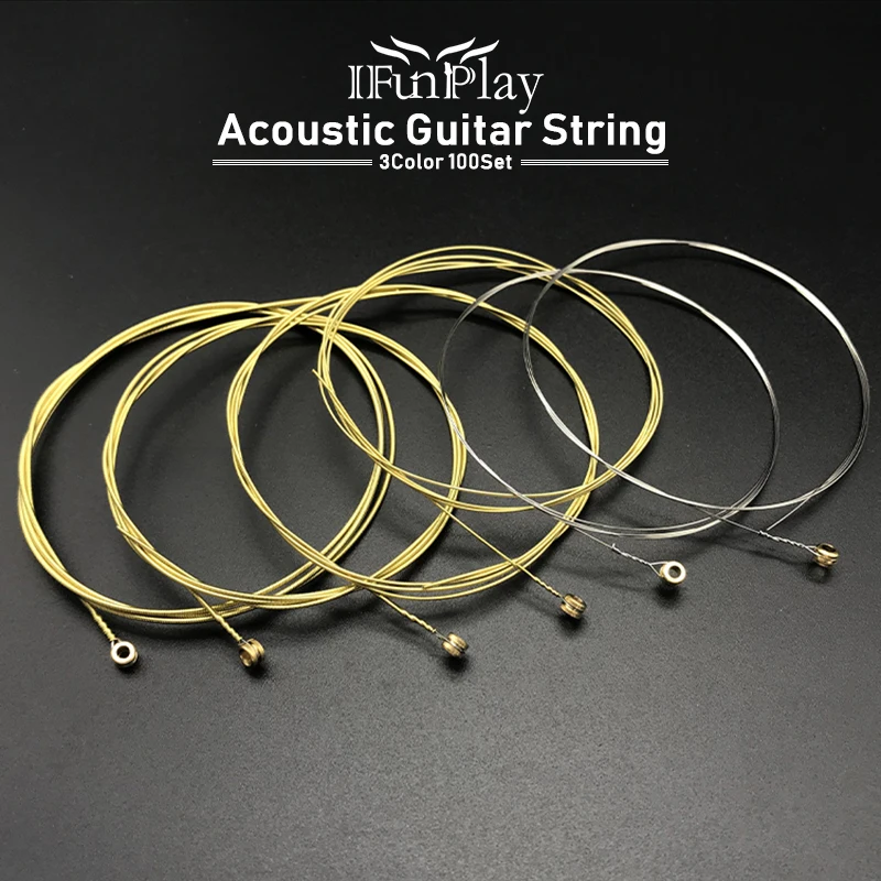 100Set Colorful Acoustic Guitar String Steel Brass Folk Guitarra String Gauge Strings for Wooden