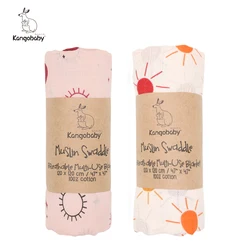 Kangobaby juegos de cama de muselina para bebé recién nacido, envoltura de pañales, 100% algodón, patrón de arcoíris, 120x120cm, 2 piezas