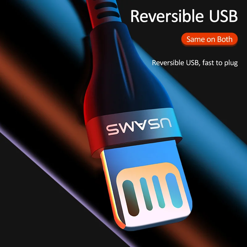 USAMS кабель для iPhone 6 кабель USB шнуры 2A Быстрая зарядка кабель для передачи данных Реверсивный USB кабель для зарядного устройства для iPhone XS X 8 7 6 6s 5s se