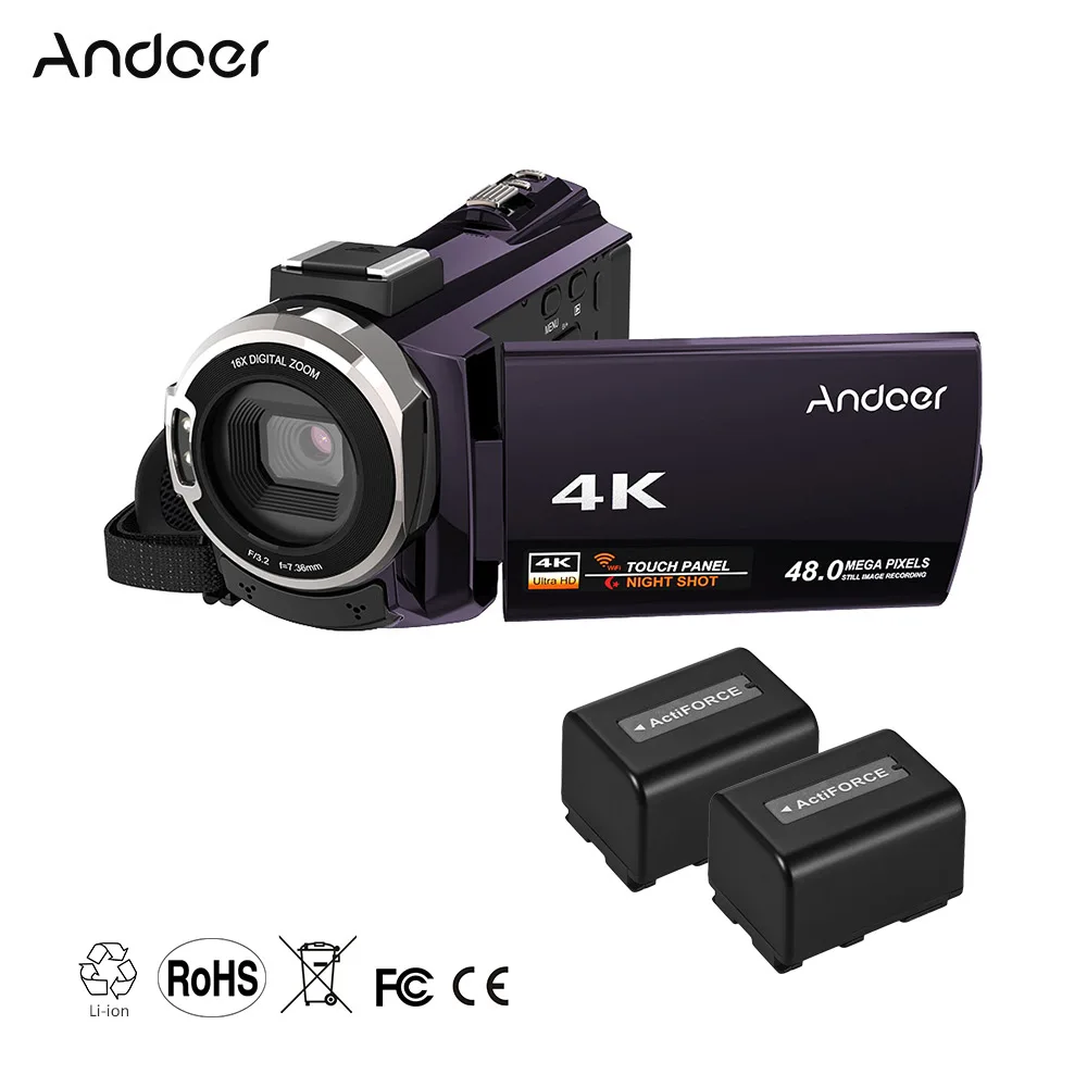 Coffee 1 Andoer WiFi цифровая видеокамера 4K 1080P 48MP камера видеокамера рекордер с 2 перезаряжаемыми батареями 0.39X широкоугольный объектив микрофон - Цвет: Coffee 1
