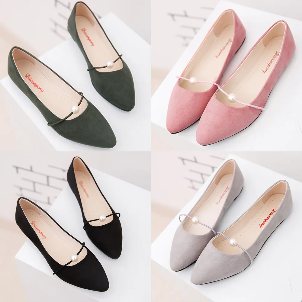 

Flats Shoes Women Stylish Pearl Candy Color Suede Flats Heel BallPointed Toe Ballerina Ladies Flat Slip On Shoes Zapatos Mujer