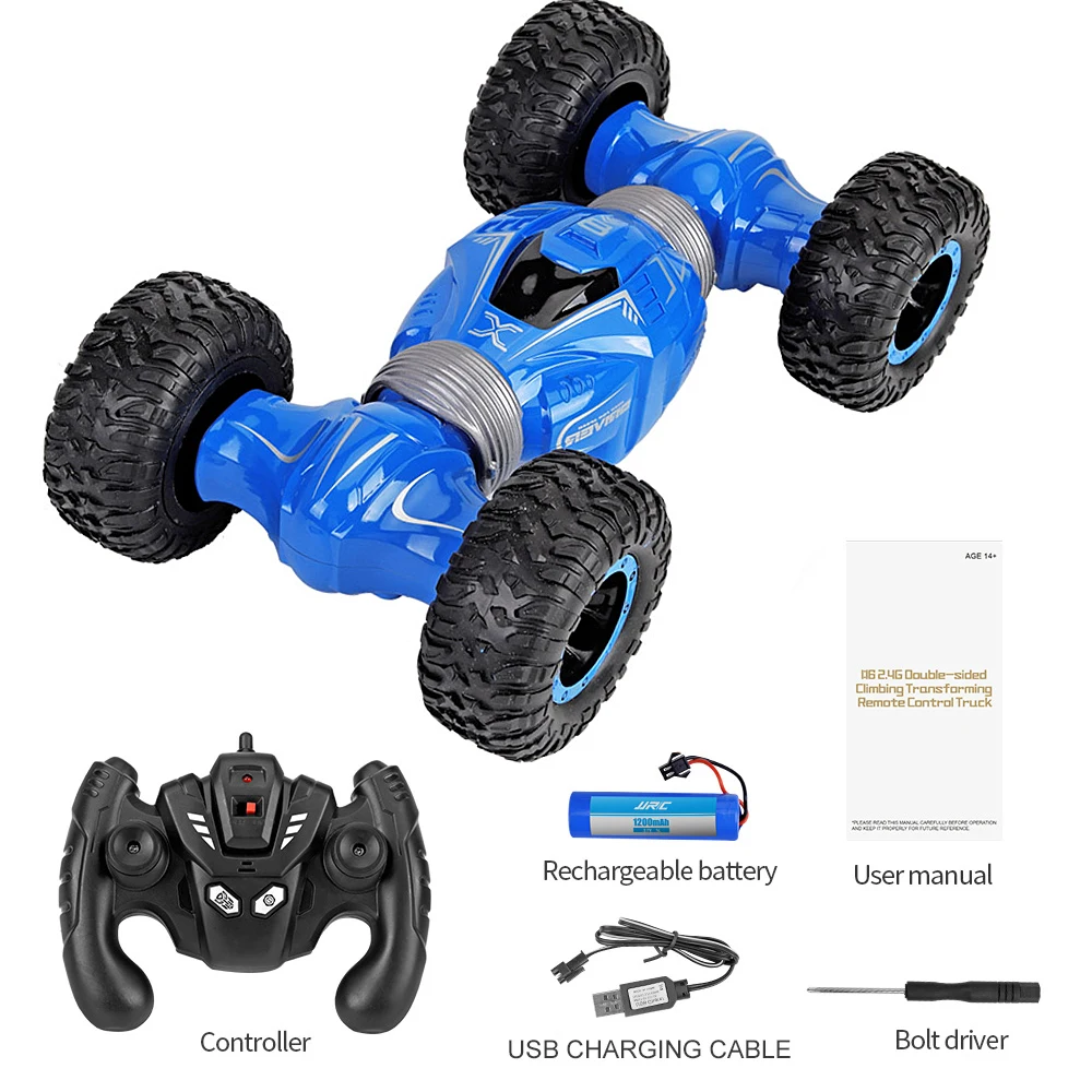 blue LOOZYKIT детские игрушки радио управление 4WD скалолазание Багги 2,4 GHz RC Функция Двусторонняя барабанная деформация трюк автомобиль детские игрушки - Цвет: blue