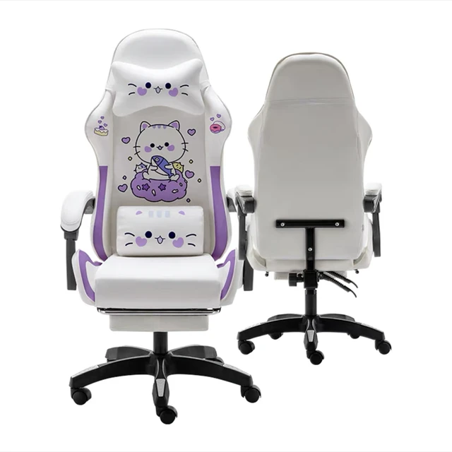 Wcg – chaise de gaming blanche pour fille, fauteuil inclinable avec  repose-pieds, mobilier de bureau, mignon, kawaii - AliExpress