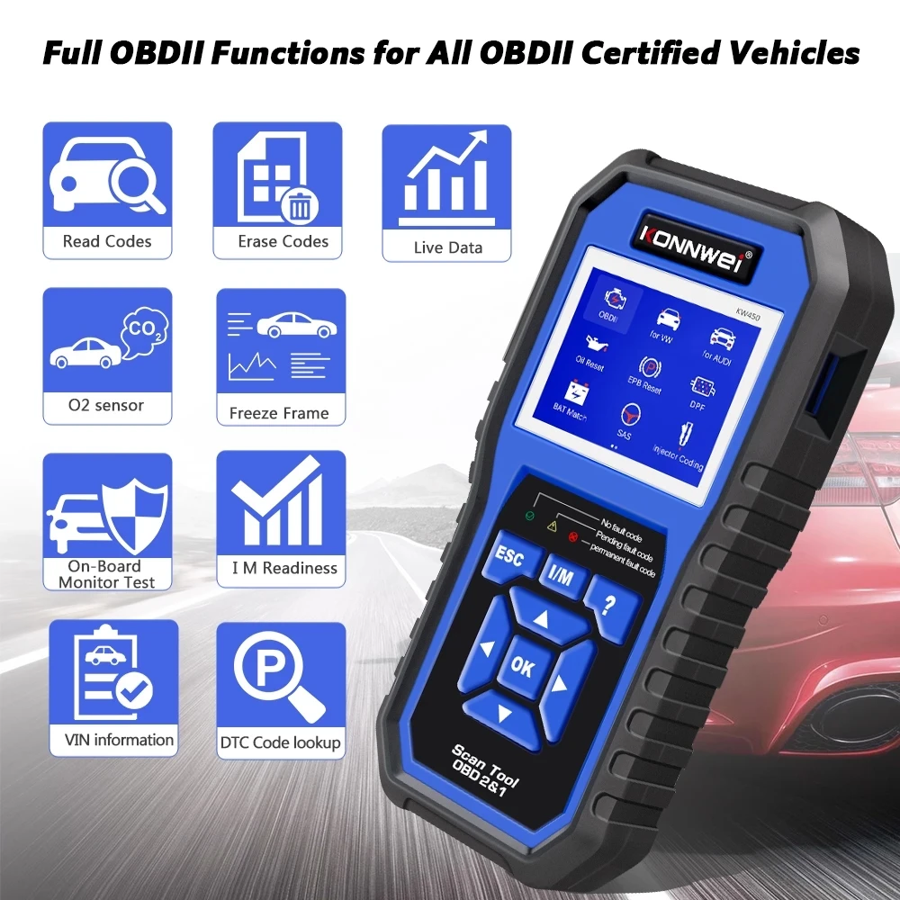 Professional Obd2 Scanner Diagnostic Tool Kw450 Code Reader For Vag Vw Audi Abs Airbag Oil Abs Dpf Srs Tpms Vagcom - Code Readers & Scan Tools - AliExpress