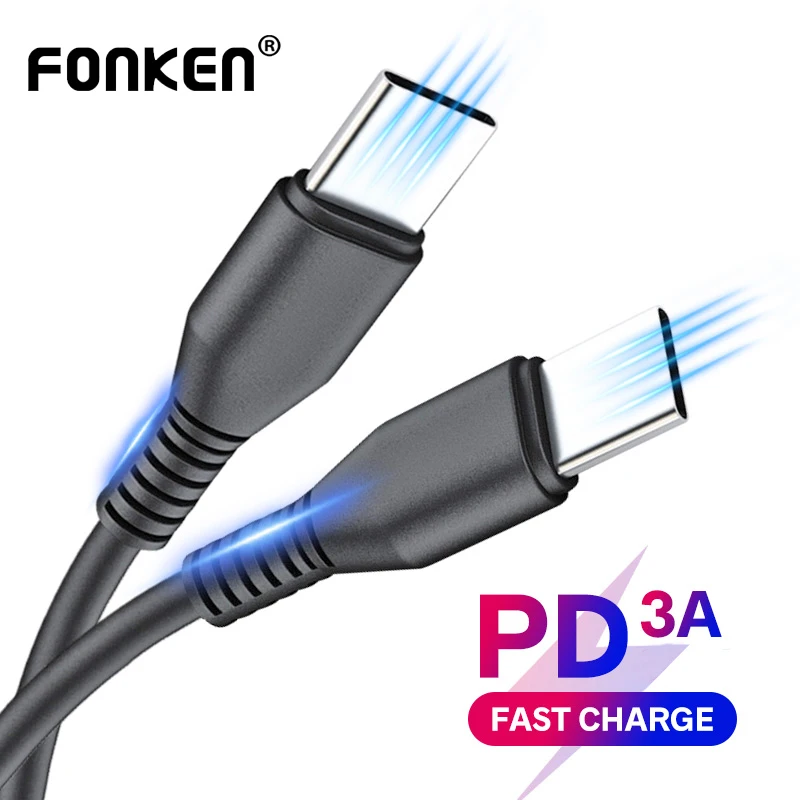 FONKEN USB Type C Cable To USB C Cable PD 18W Charger Cable For Samsung Galaxy Note10 S10 Plus Type C To Type C Cellphone Cable FONKEN USB Type C Cable To USB C Cable PD 18W Charger Cable For Samsung Galaxy Note10 S10 Plus Type C To Type C Cellphone Cable