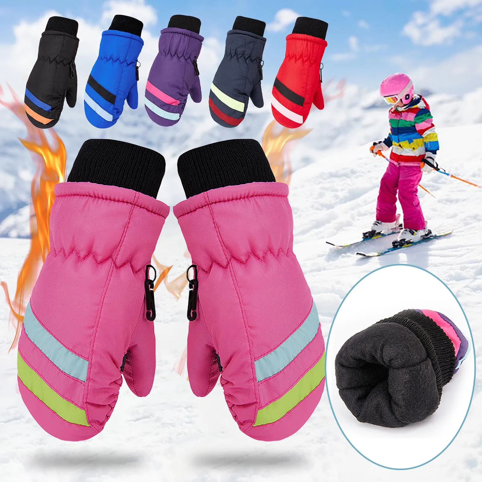 

Cartoon Children Thermal Ski Gloves Winter Warm Thicken Child Snowboard Snow Glove Mittens Waterproof Gloves for Kids 1-8Y L*5