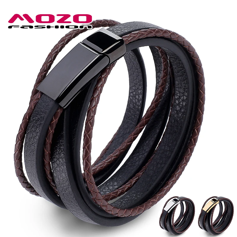 Fashion Brand Jewelry Men Black Leather Rope Chain Stainless Steel Bracelet Man Vintage Hand Strap Women Bracelets 043