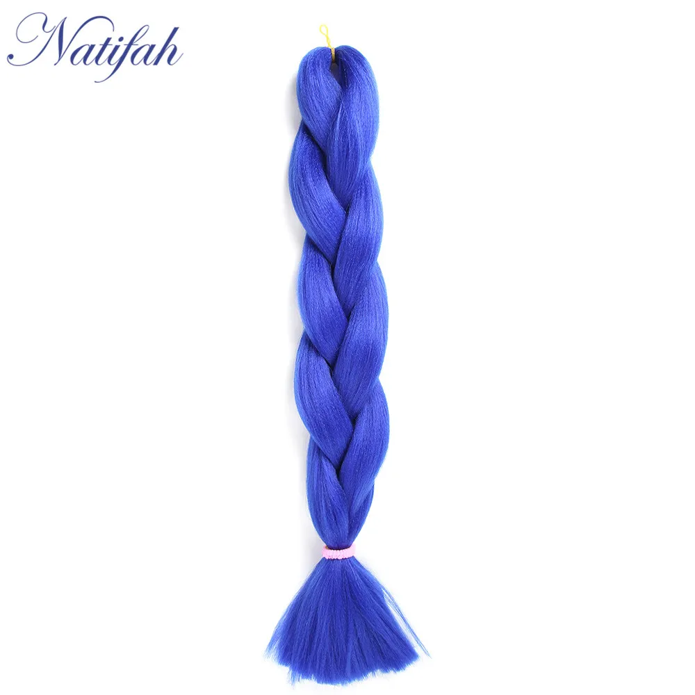 Blue Natifah Jumbo вязанные крючком косички синтетические плетеные волосы коробка косички 24 дюймов Розовый Золотой Серый Цвет для женщин - Цвет: Blue