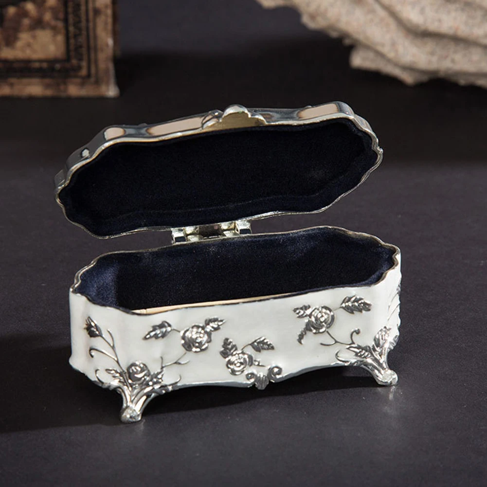 

Vintage Trinket Mini Storage Box Toothpick Enamel Portable Home Jewellery Case Flower Carved Display Zinc Alloy Organizer