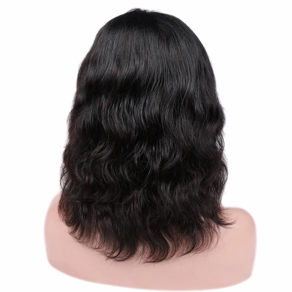 Короткий Боб парики на кружеве для женщин человеческие волосы естественная волна натуральный черный предварительно сорванный