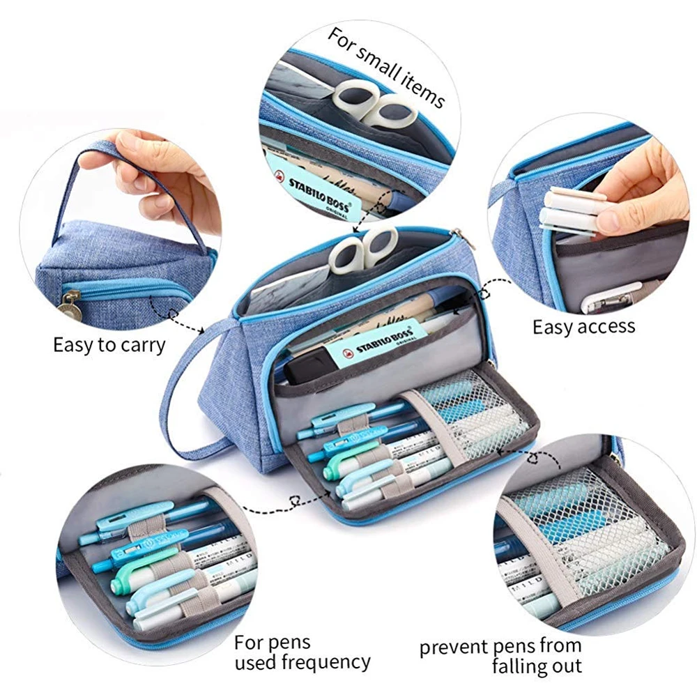 New Large Capacity Pencil Bag Makeup Pouch Durable Students Stationery Bag With Double Zipper Oxford Fabric Pencil Storage Bags
