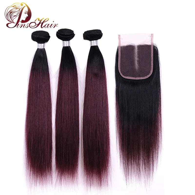 

Ombre 3 Bundles With Closure Purple 99J 1B Burgundy 3 Bundles With Closure Peruvian Straight Human Hair Weave Pinshair Remy Hair