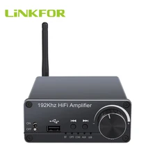 LiNKFOR 192 кГц Bluetooth 5,0 стерео аудио усилитель 100 Вт+ 100 Вт оптический USB коаксиальный к RCA с регулятором громкости Bluetooth DAC