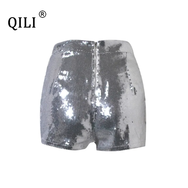 QILI, женские шорты с пайетками, белые, на молнии сзади, обтягивающие, с блестками, шорты для женщин, s, модные, для улицы, шорты XXL