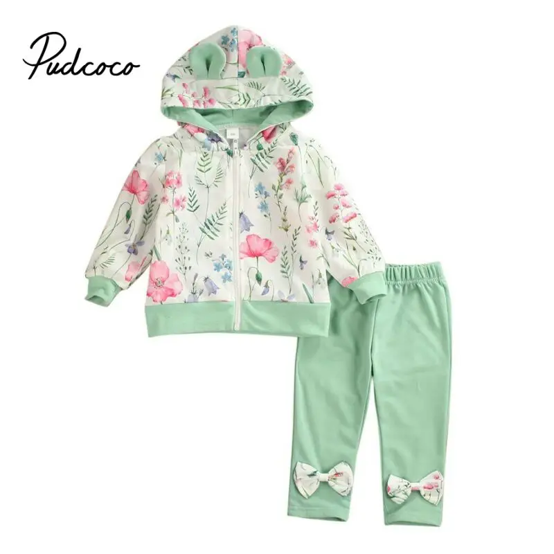 1-6T Kids Girls Clothes Set Floral Print Long Sleeve Sweatshirt Full Pants Cotton Toddler Autumn Tracksuit Girl Outfit | Детская одежда