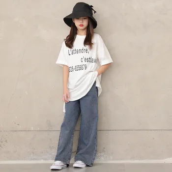 

Long Tops Teenage Girls Outfit Sets Wide-leg Jeans 2 pieces Clothing Sets