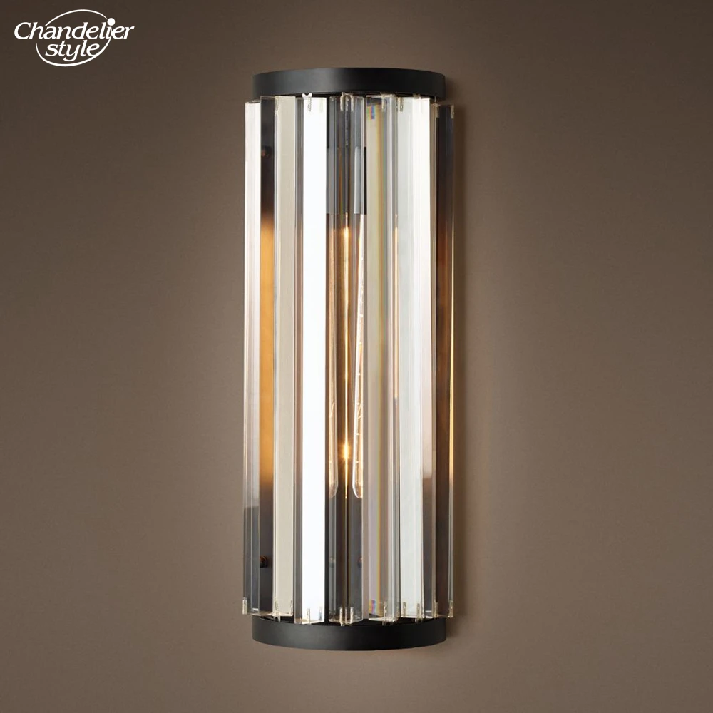 Welles Sconce Modern Retro LED Black Clear Smoke Crystal Wall Lamps Lustre Living Room Bathroom Bedroom Corridor Indoor Lighting
