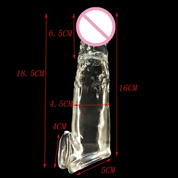 Male Dildos Condom Reusable Penis Sleeve Enlargement Penis Extender Sex Toys for Men Dildo Enhancer Penis Ring Extend 8CM 6