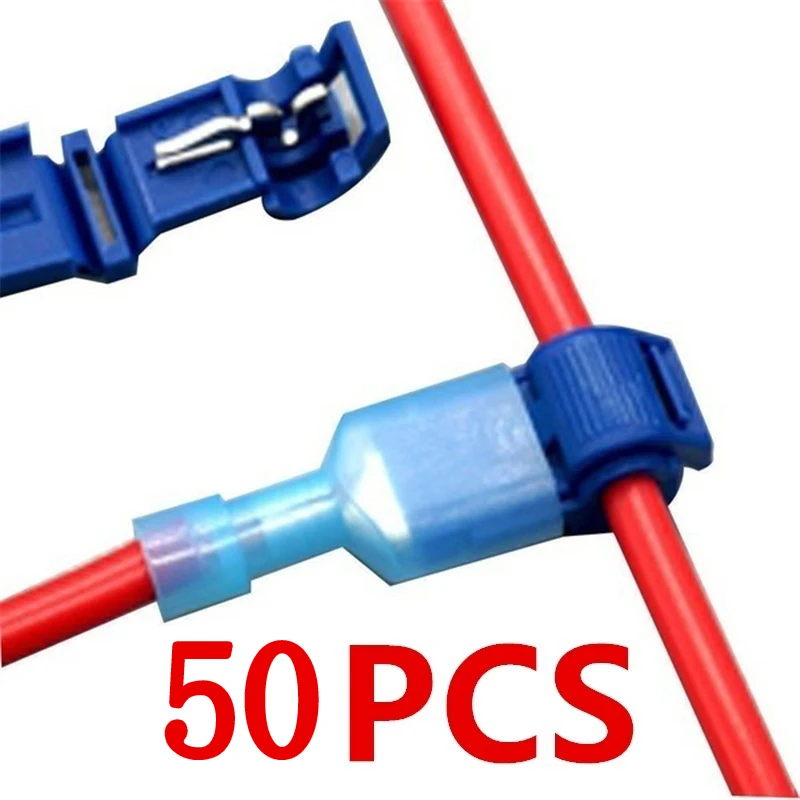 50PCS Blue Fast Quick Splice Lock Electrical Wire Cable Connector Terminal Set