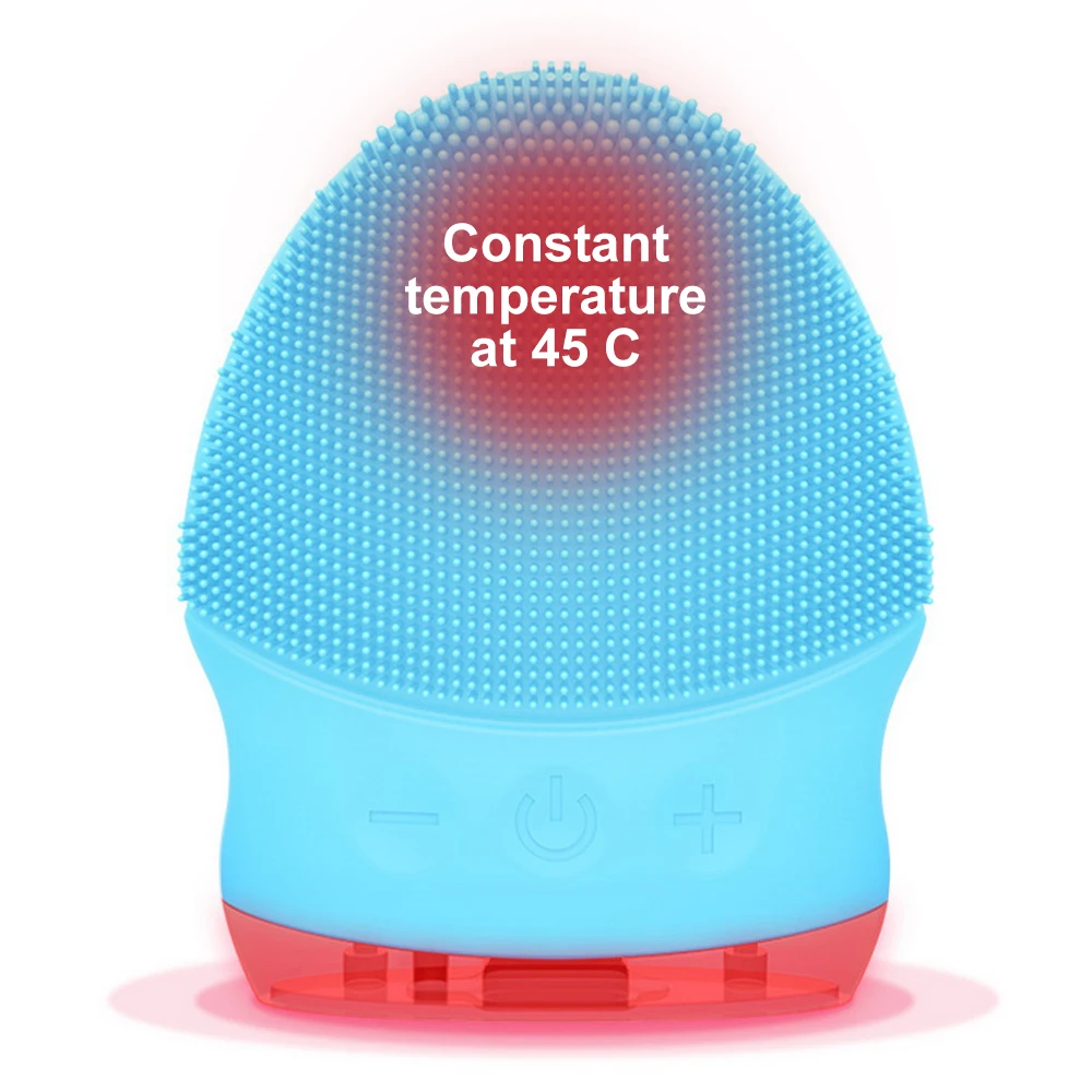 Blue heating Электрическая силиконовая щетка для очищения лица, массажер, очиститель пор, звуковая вибрация, щетка для очищения лица, массажер, температура - Цвет: Blue heating