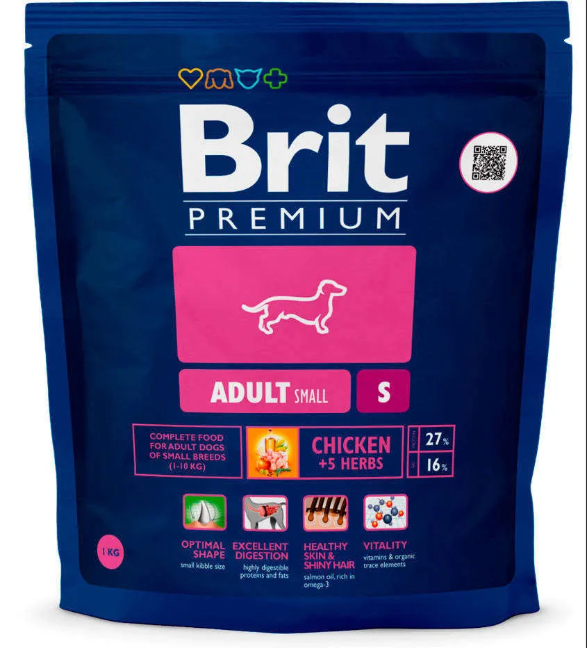 Корм Brit Premium Adult Sдля собак маленьких пород, 1 кг
