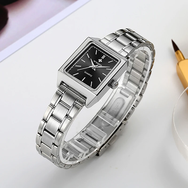 WWOOR Casual Square Women Watches Ultra Thin Small Female Quartz Watch Full Stainless Steel Ladies Wrist Waches Relogio Feminino