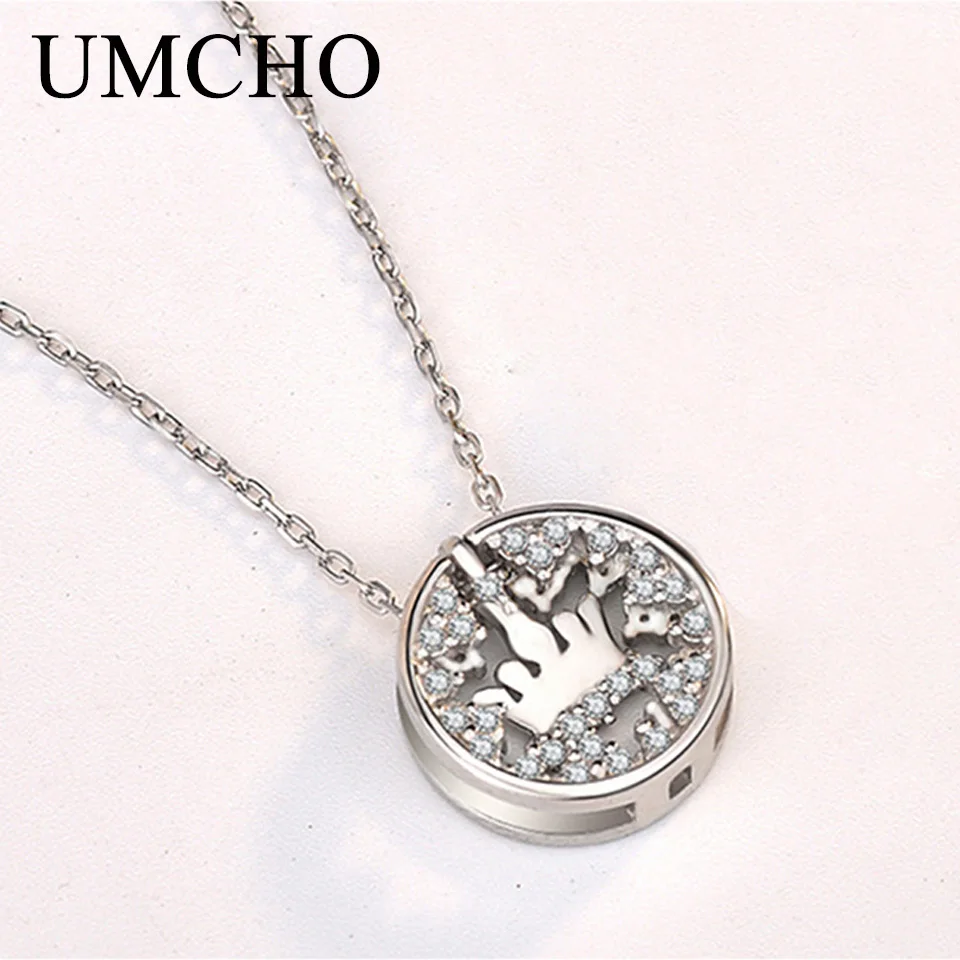 UMCHO Crown, 925 пробы, серебряное ожерелье с подвеской, циркониевое ожерелье, Романтические свадебные подарки для женщин и девочек, хорошее ювелирное изделие - Цвет камня: Silver