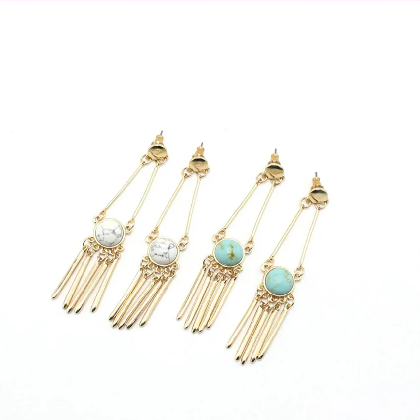 

Light Yellow Gold Color Alloy Round White Howlite Stone Beads Stud Earrings Green Turquoises Fashion Jewelry