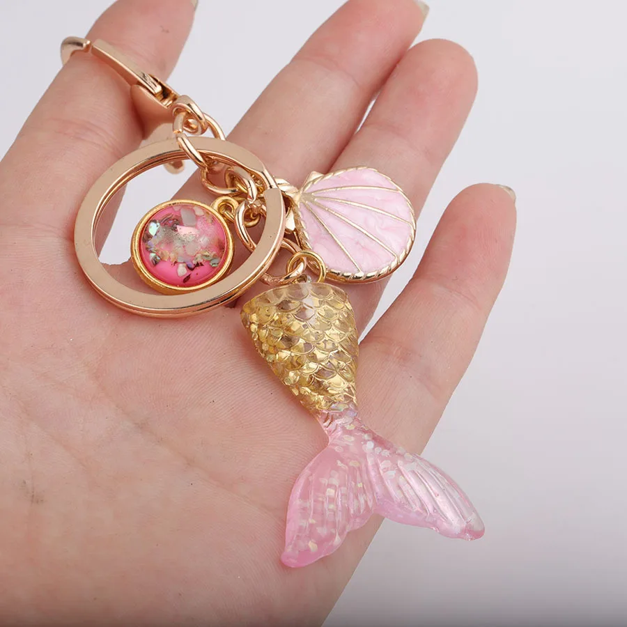 Fashion Trinket Shell Mermaid Keychain Gradient-Color Kids Fantasy Sea-world Cartoon Mermaid-tail Pandent Car Key Chains (6)