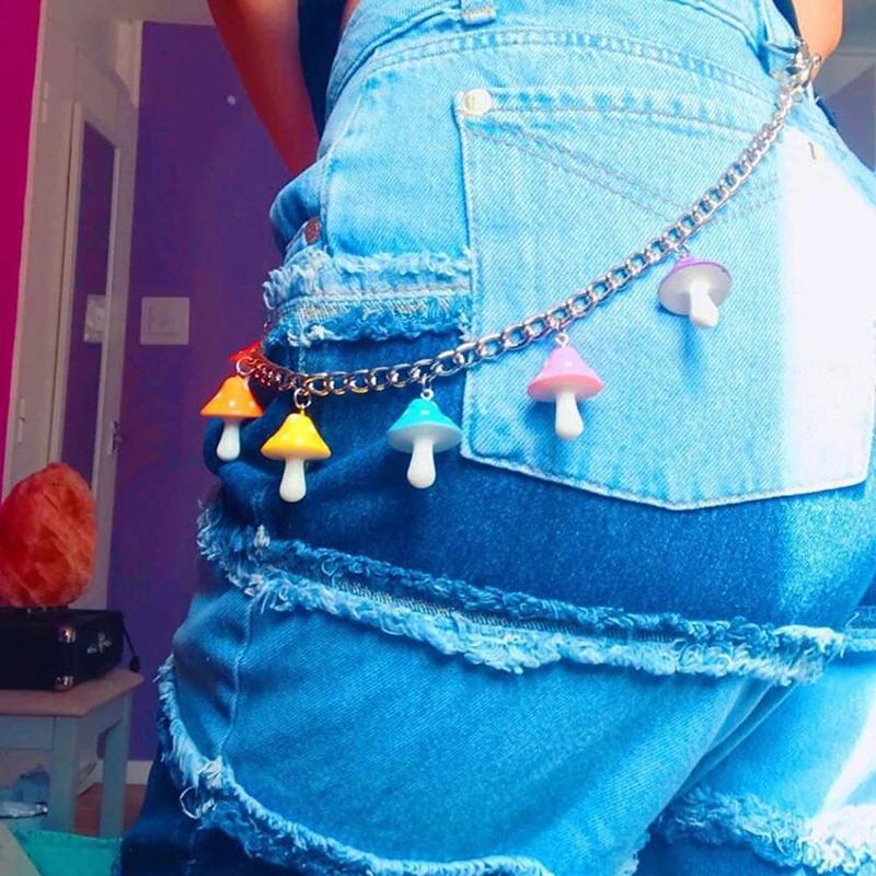 

New Cute Colorful Mushroom Pendant Keychain For Women Girl Vintage Harajuku Punk Cool Plant Waist Pants Key Chain Trendy Jewelry