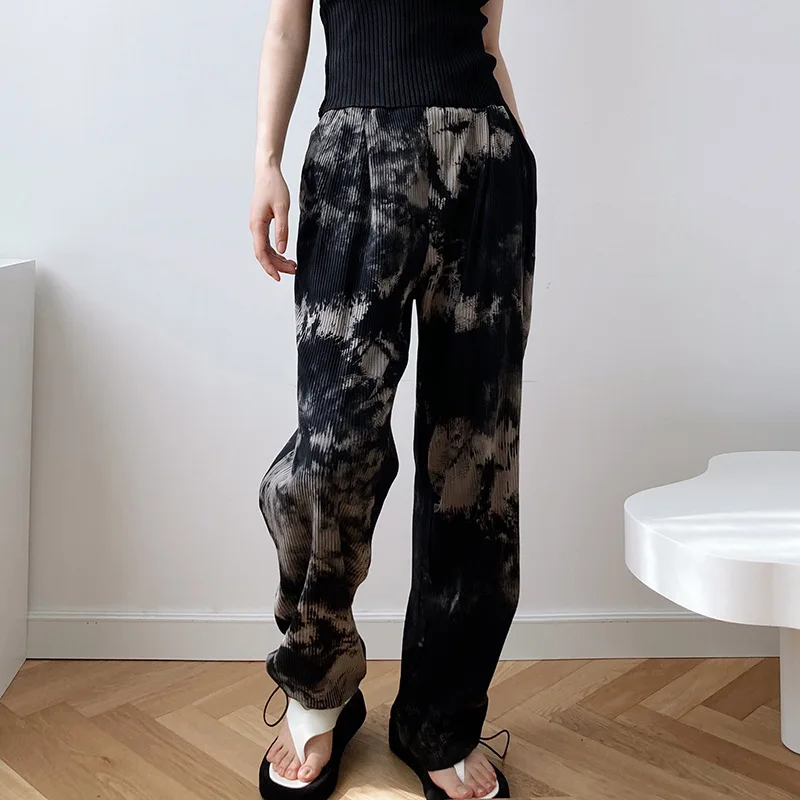 Autumn New Ink-wash Tie-dye Dizzy Drawstring Pants High Waist Straight Casual Mop Sports Pants For Women