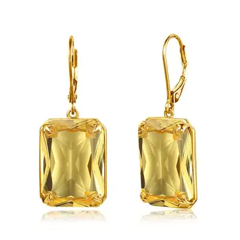 

Szjinao Silver Earrings For Women Real 925 Sterling Silver Gold Color Shiny Yellow Crystals Drop Earrings Fine Jewelry Handmade