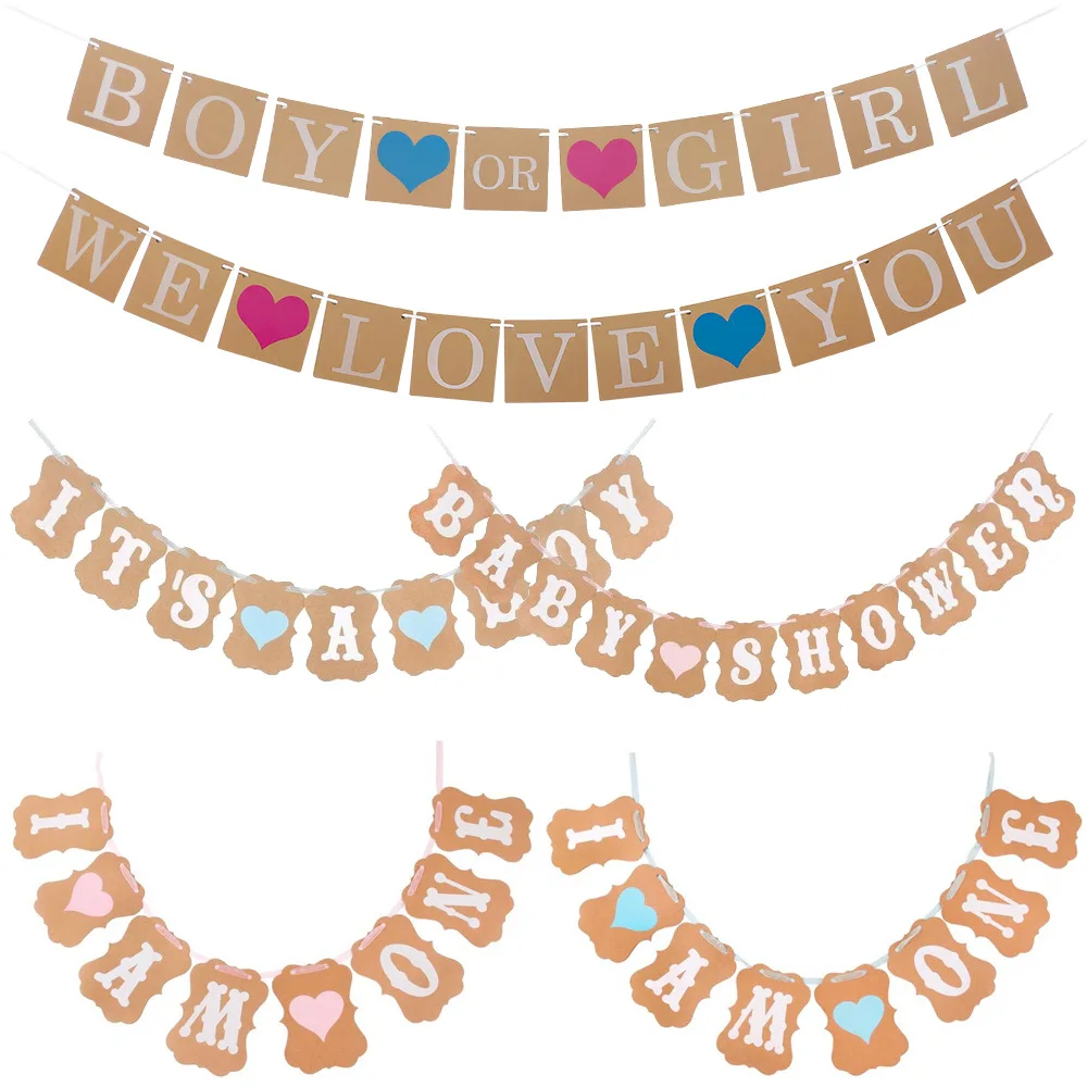 

BOY OR GIRL Letter Tag Pull Flag Paper Baby Child Birthday Party Birthday Banner Baby Boy Shower Decorations