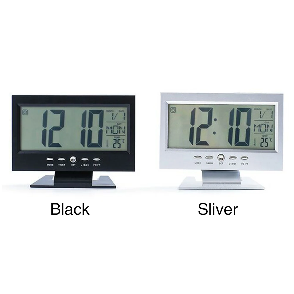 Alarm Clock Temperature LCD Display Backlight Digital Battery Powered Electronic Decorative Rectangle Shape Home Snooze Function