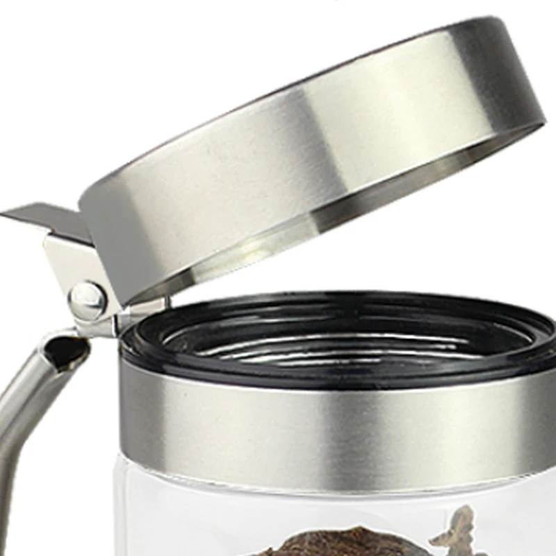 304 Sainless Steel Lid Glass Spice Seasoning Jars Salt Pepper Shaker Seasoning Box Kitchen With Spoon Set