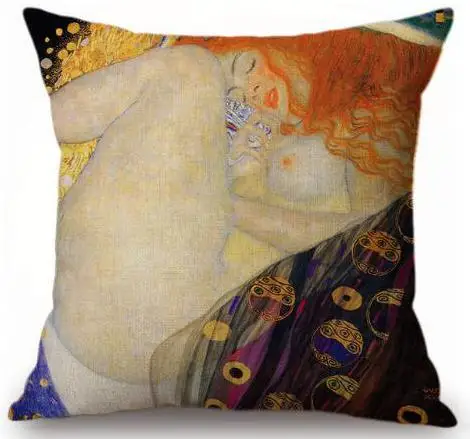 Ручная роспись Gustav Klimt галерея Подушка сексуальная девушка цвет масляной живописи Ван Гог Подушка на стул для украшения дома аксессуары - Цвет: A14