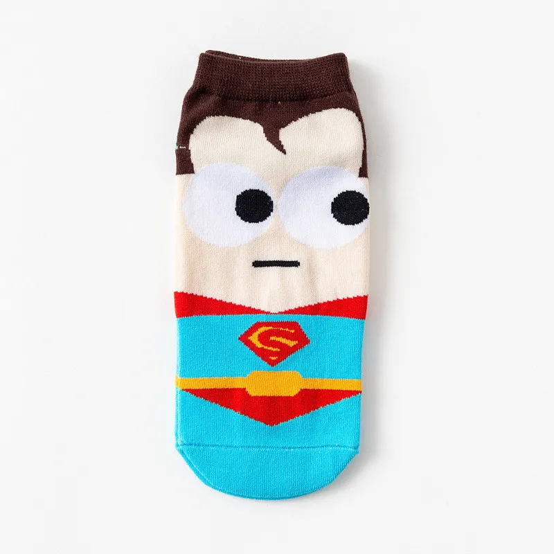 Супер герой летние женские милые носки Супермен Капитан Железный человек Брюс Ли узор Harajuku Невидимый Хлопок Унисекс Счастливый Забавный носок - Цвет: 1