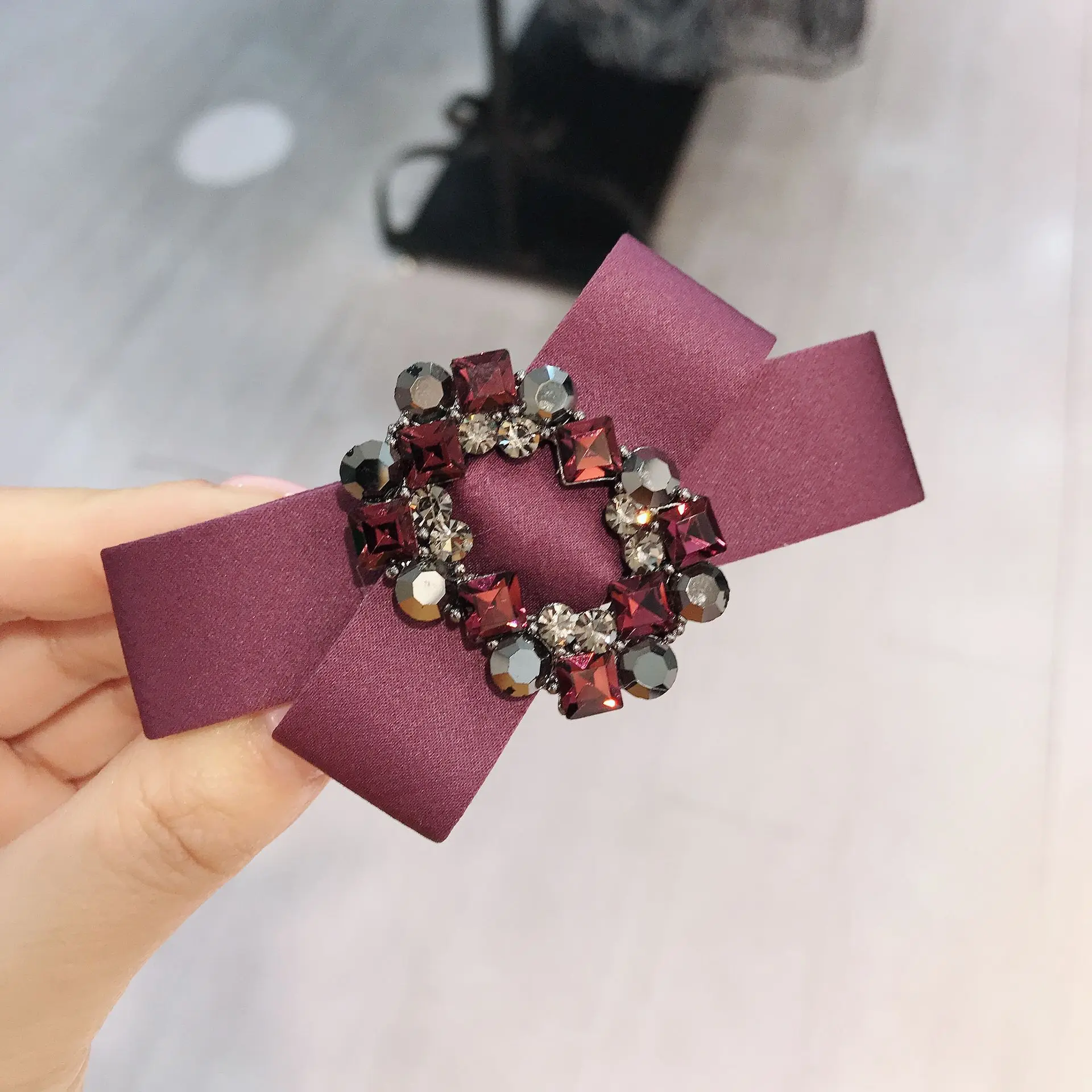 Высококачественная Корейская Милая простая ткань с горным хрусталем, галстук-бабочка, стальная Весенняя заколка для волос, женские модные аксессуары для волос - Цвет: Purple