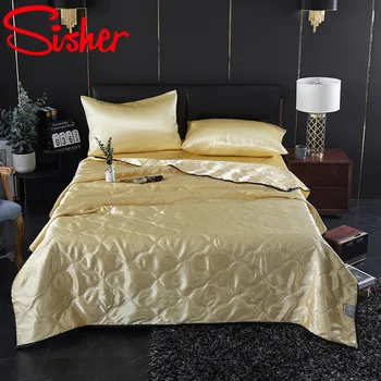 

Ice Silk Thin Quilts With Pillowcase and Bed Sheet Summer Air Conditioning Blanket Soild Color Breathable Comforter Bedspread