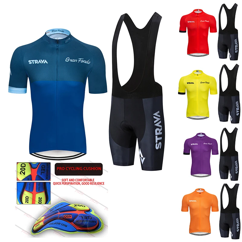 

2019 STRAVA Pro Team summer cycling Jersey set Bicycle Clothing Breathable Men Short Sleeve shirt Bike bib shorts 20D Gel pad