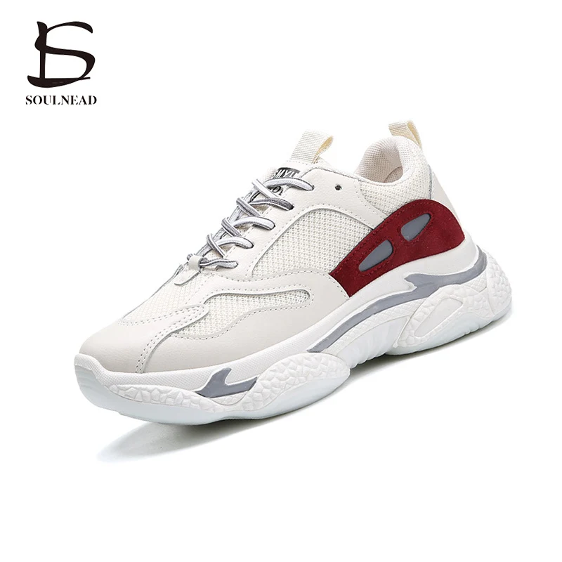 Spring New Wild Dad Shoes Comfortable Trend Casual Running Shoes Pu Mesh Thick Bottom Increased Non-Slip Wear-Resistant Sneakers
