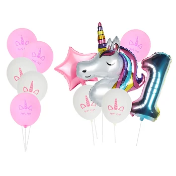 

6pcs/lot Unicorn Balloon Rainbow Gradient 32 inch Number 1 2 3 4 5 6Th Boy and Girl Birthday Wedding Party Balloons Decorations
