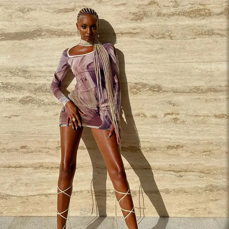 2020 vintage print y2k sexy mini dress long sleeve halter autumn winter women fashion streetwear outfits party dresses