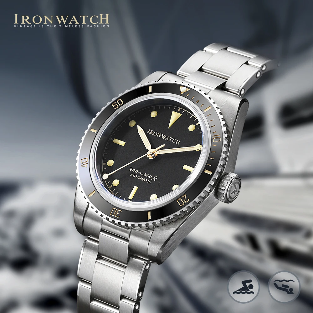 IRONWATCH 2024 Men's Diver Watch Vintage Sports Automatic Mechanical Watch NH35 Movement Watch For Men 200m Waterproof Luminous invicta vintage pro diver автоматические дайверы 34335 200m мужские часы